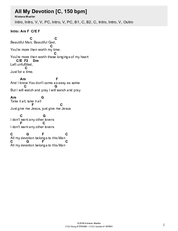 All My Devotion Chords & Lyrics (Christ For The Nations)