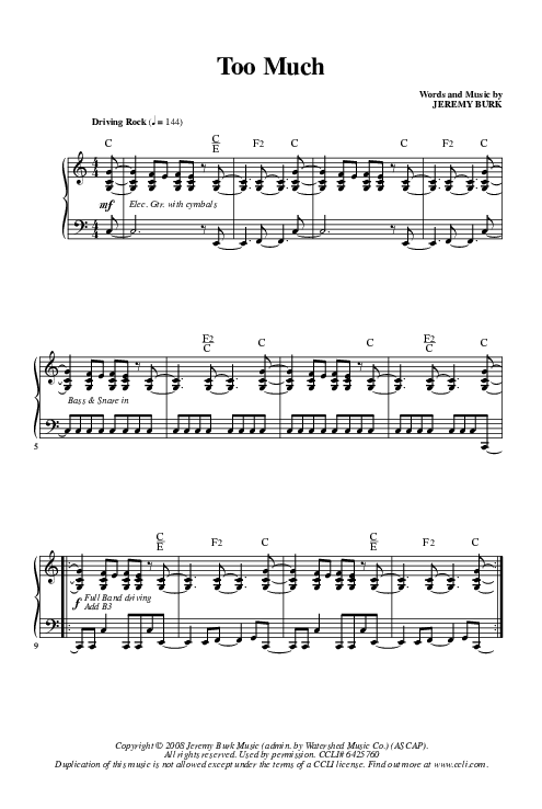 Too Much Piano/Vocal (Christ For The Nations)