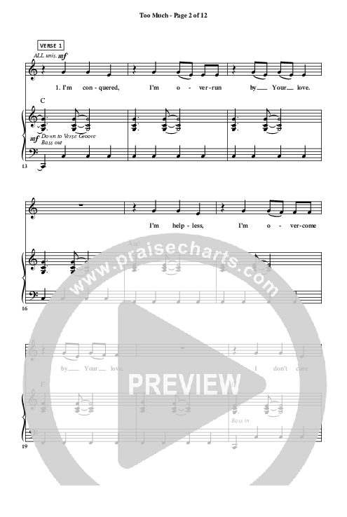 Too Much Piano/Vocal (Christ For The Nations)