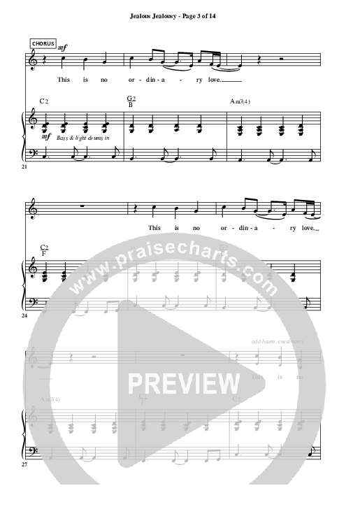 Jealous Jealousy (No Ordinary Love) Piano/Vocal (Christ For The Nations)