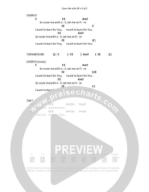 Cover Me With Oil Chord Chart (Christ For The Nations)