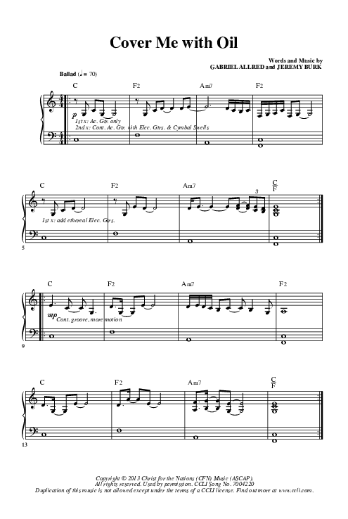 Cover Me With Oil Piano/Vocal (Christ For The Nations)