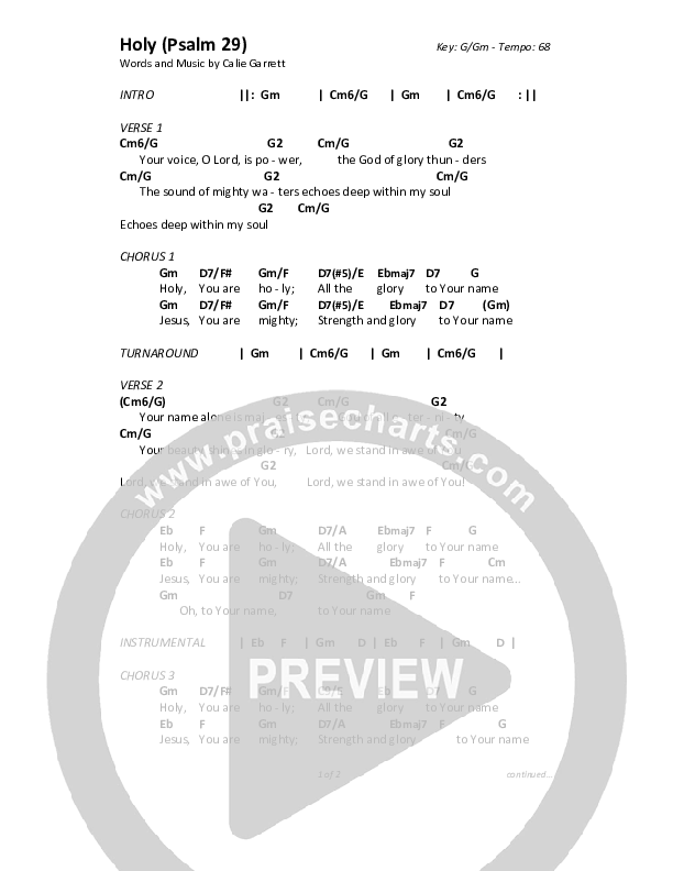 Holy (Psalm 29) Chord Chart (Christ For The Nations)