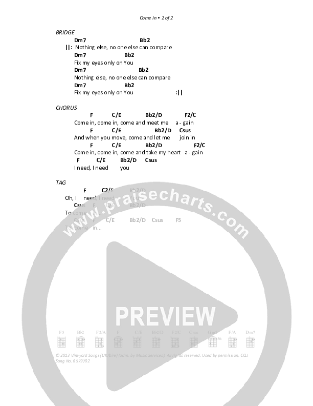 Come In Chords & Lyrics (Christ For The Nations)