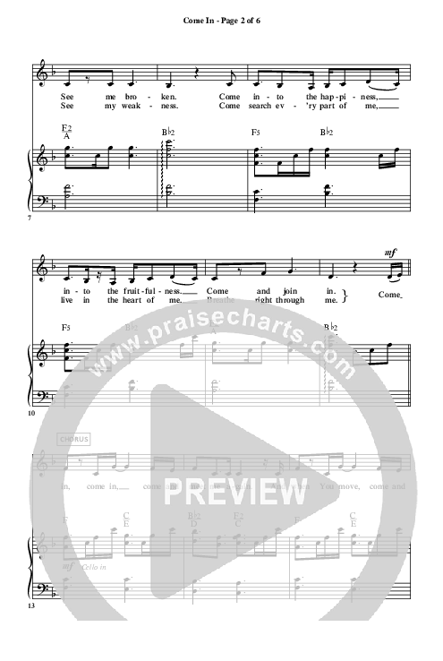 Come In Piano/Vocal (Christ For The Nations)