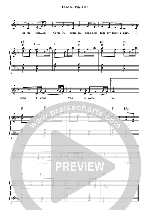 Come In Piano/Vocal (Christ For The Nations)