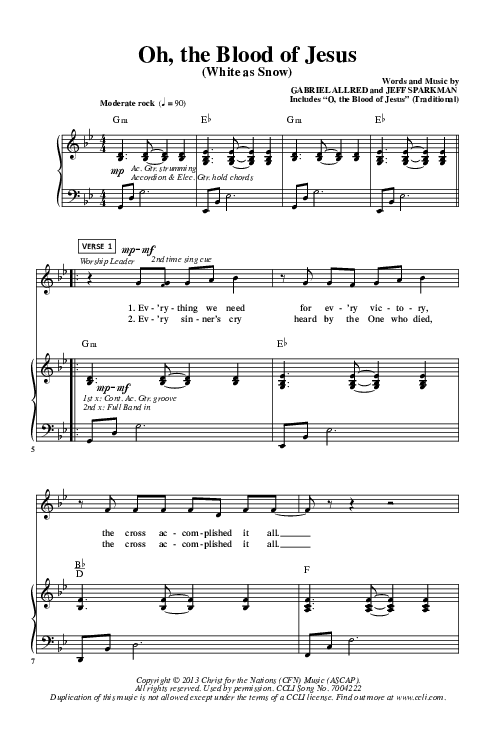 Oh The Blood Of Jesus (White As Snow) Lead Sheet (SAT) (Christ For The Nations)