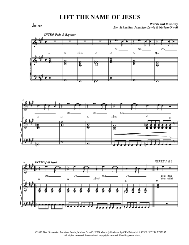 Lift The Name Of Jesus Piano/Vocal (Christ For The Nations)