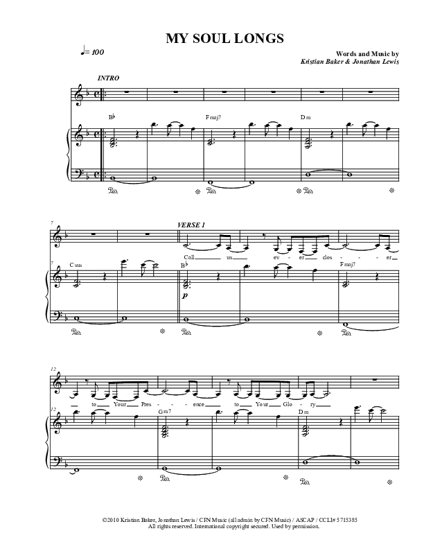 My Soul Longs Piano/Vocal (Christ For The Nations)