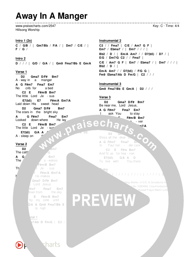 Away In A Manger Chords & Lyrics (Hillsong Worship)