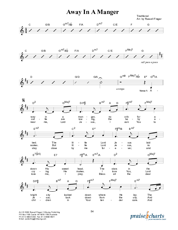 Away In A Manger Lead Sheet (Hillsong Worship)