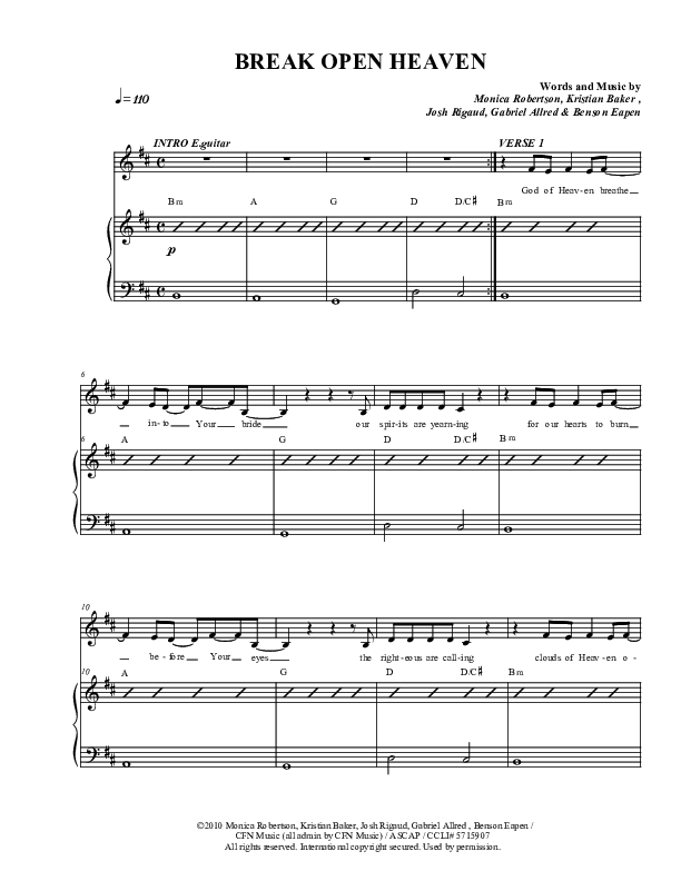 Break Open Heaven Piano/Vocal (Christ For The Nations)