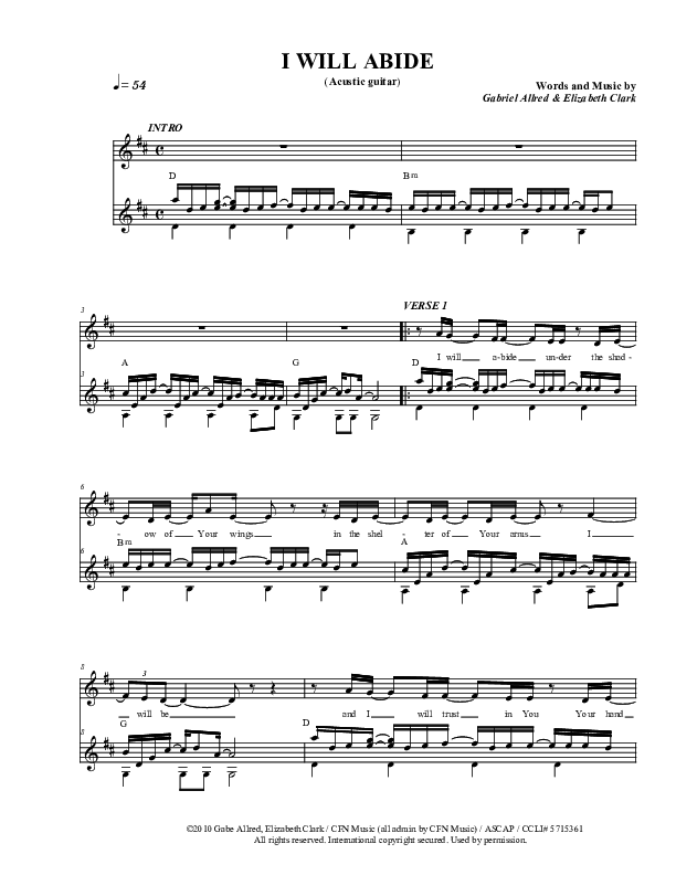 I Will Abide Piano/Vocal (Christ For The Nations)