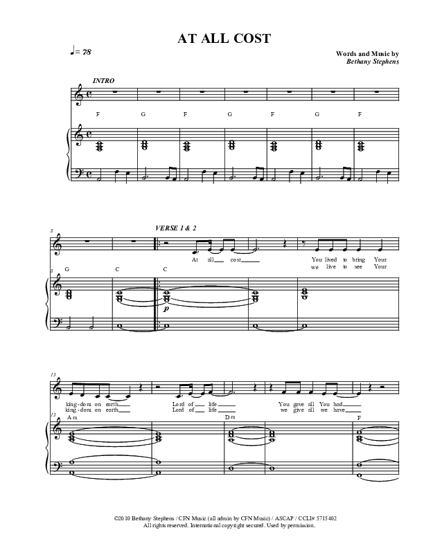 At All Costs Piano/Vocal (Christ For The Nations)