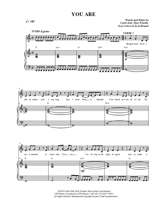 You Are Piano/Vocal (Christ For The Nations)