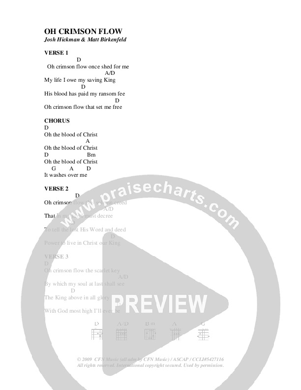Oh Crimson Flow Chords & Lyrics (Christ For The Nations)