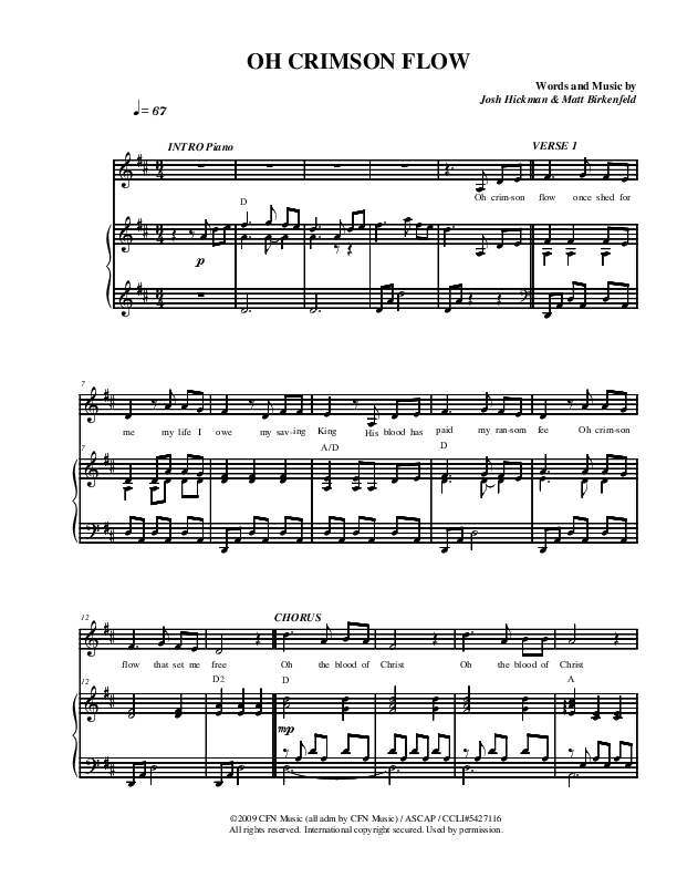 Oh Crimson Flow Piano/Vocal (Christ For The Nations)