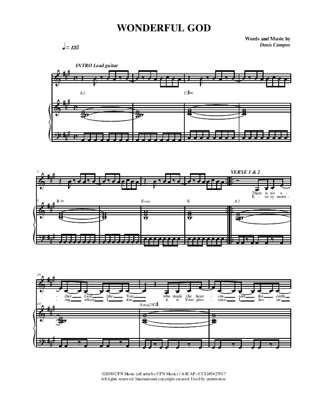 Wonderful God Piano/Vocal (Christ For The Nations)
