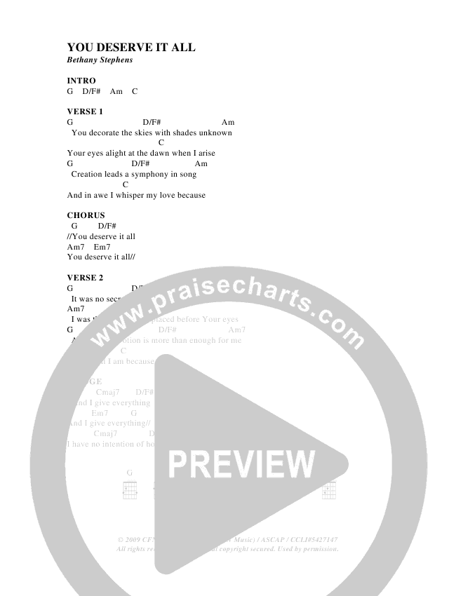 You Deserve It All Chords Christ For The Nations Praisecharts