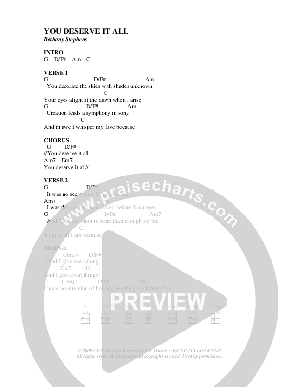 You Deserve It All Chords & Lyrics (Christ For The Nations)