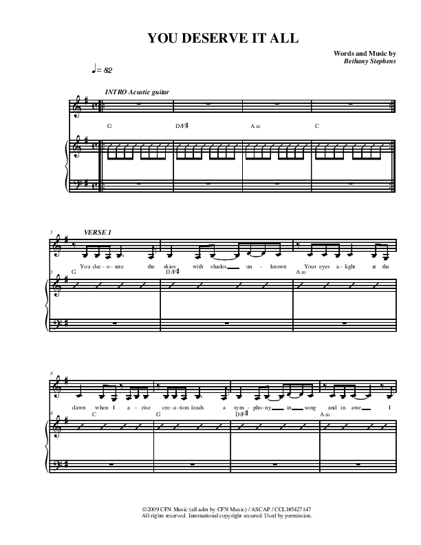 You Deserve It All Piano/Vocal (Christ For The Nations)