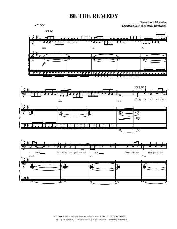 Be The Remedy Piano/Vocal (Youth For The Nations)