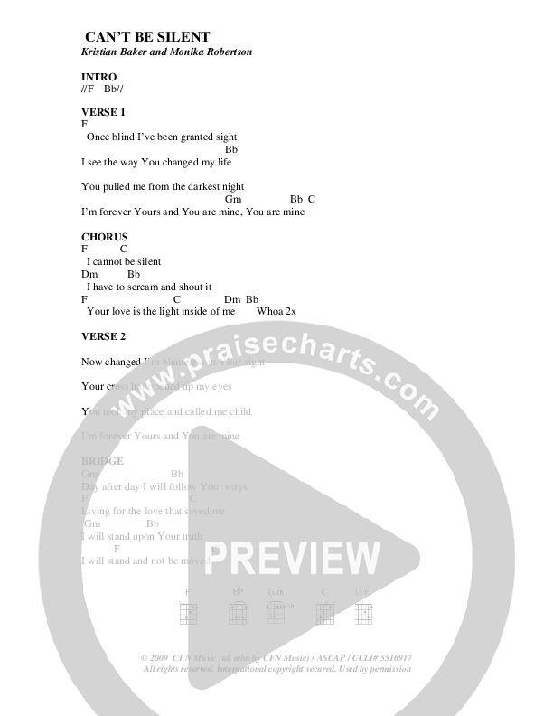 Can't Be Silent Chords & Lyrics (Youth For The Nations)