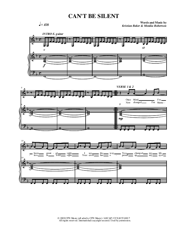 Can't Be Silent Piano/Vocal (Youth For The Nations)