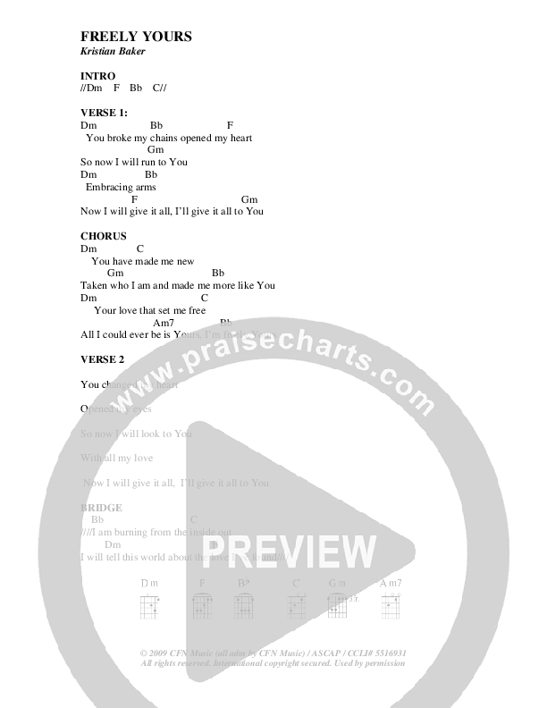 Freely Yours Chords & Lyrics (Youth For The Nations)