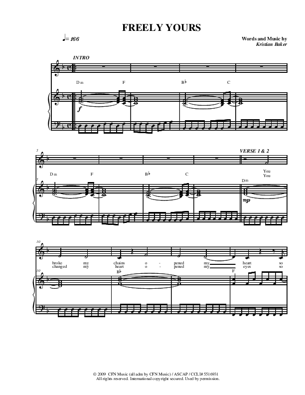 Freely Yours Piano/Vocal (Youth For The Nations)