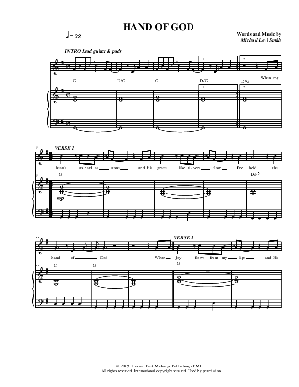 Hand Of God Piano/Vocal (Youth For The Nations)