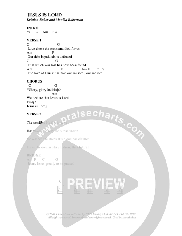 Jesus Is Lord Chords & Lyrics (Youth For The Nations)