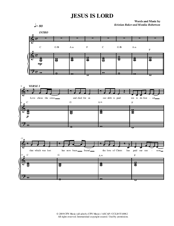 Jesus Is Lord Piano/Vocal (Youth For The Nations)