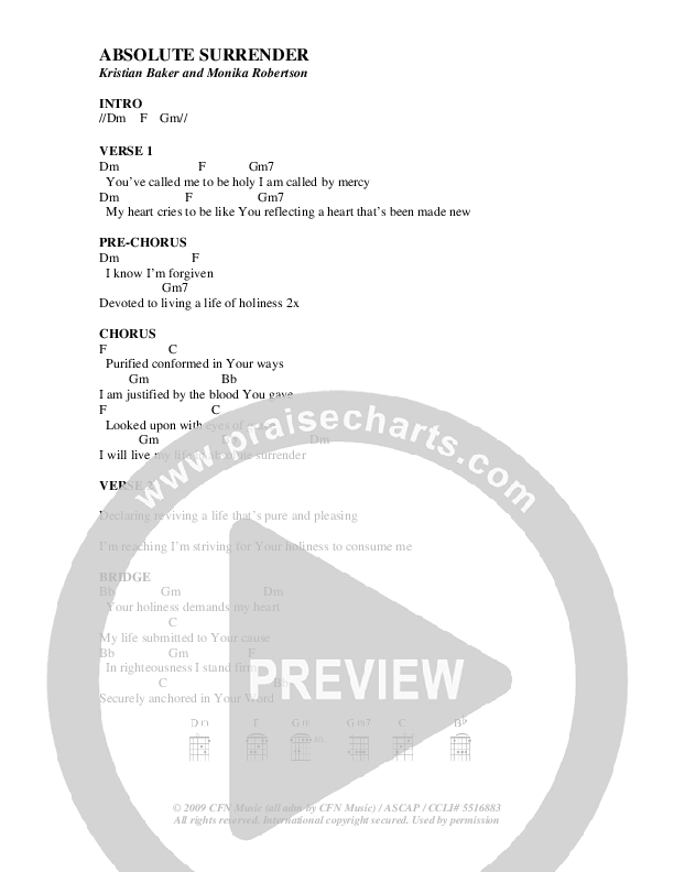 Absolute Surrender Chords & Lyrics (Youth For The Nations)