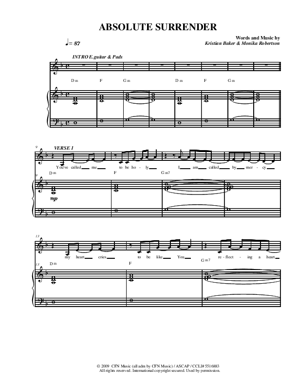 Absolute Surrender Piano/Vocal (Youth For The Nations)