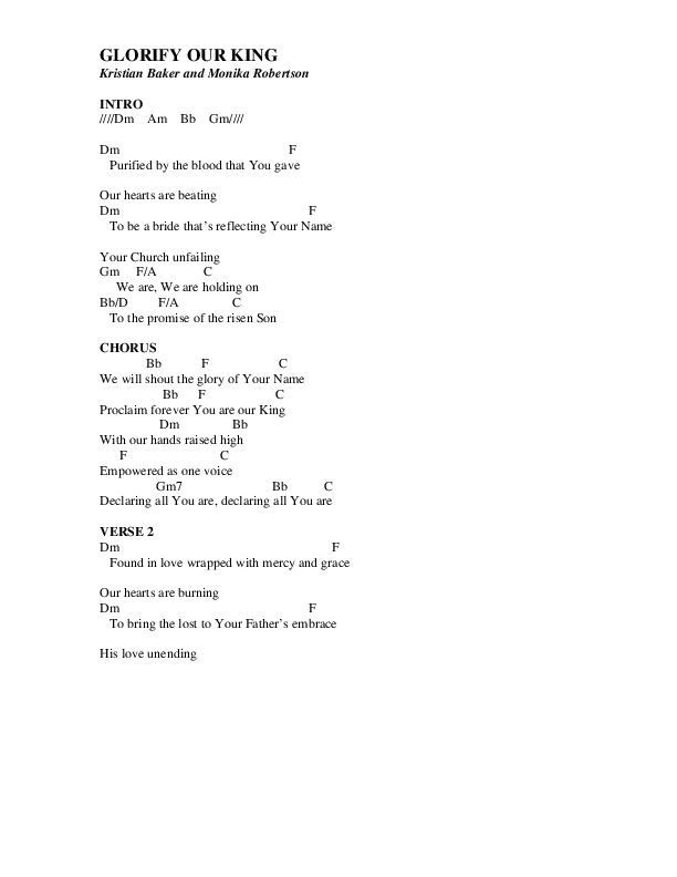 Glorify Our King Chords & Lyrics (Youth For The Nations)