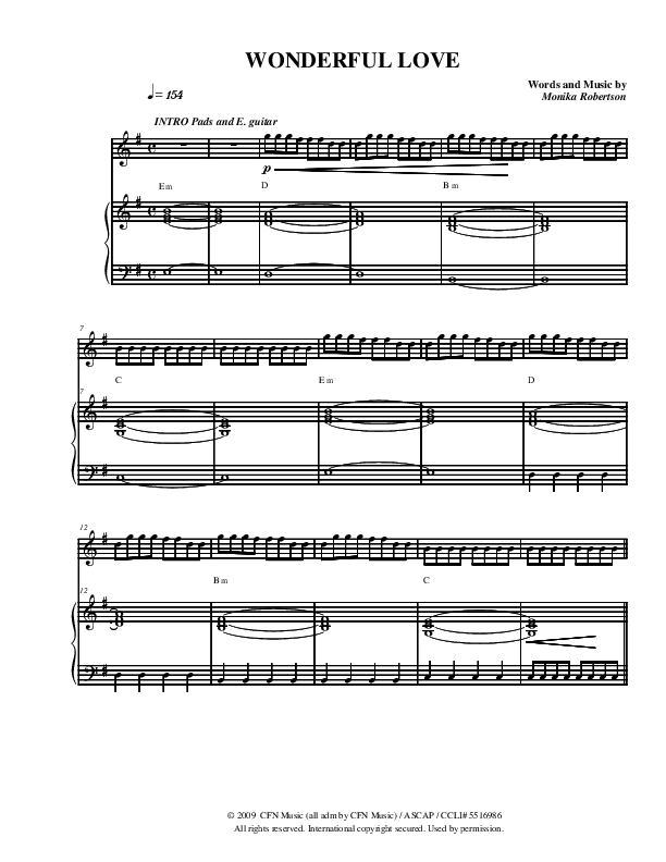 Wonderful Love Piano/Vocal (Youth For The Nations)