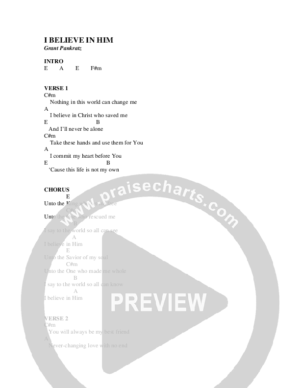 I Believe In Him Chords & Lyrics (Christ For The Nations)