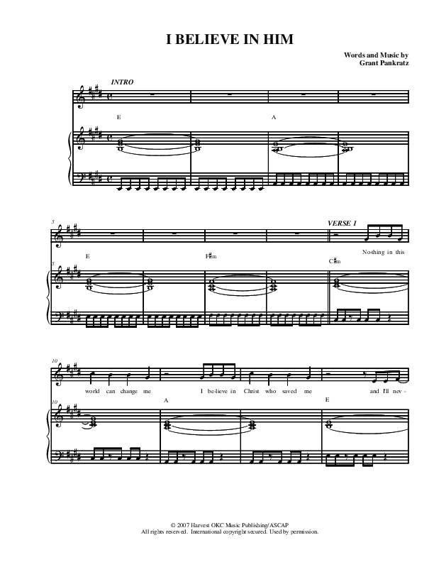 I Believe In Him Piano/Vocal (Christ For The Nations)