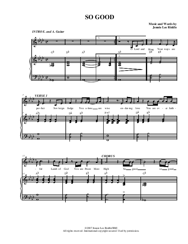 So Good Lead Sheet (SAT) (Christ For The Nations)