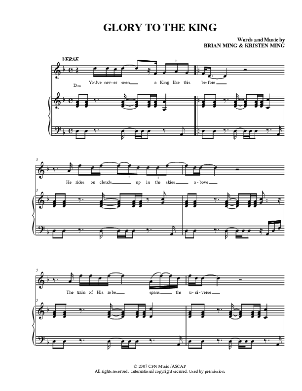 Glory To The King Piano/Vocal (Christ For The Nations)