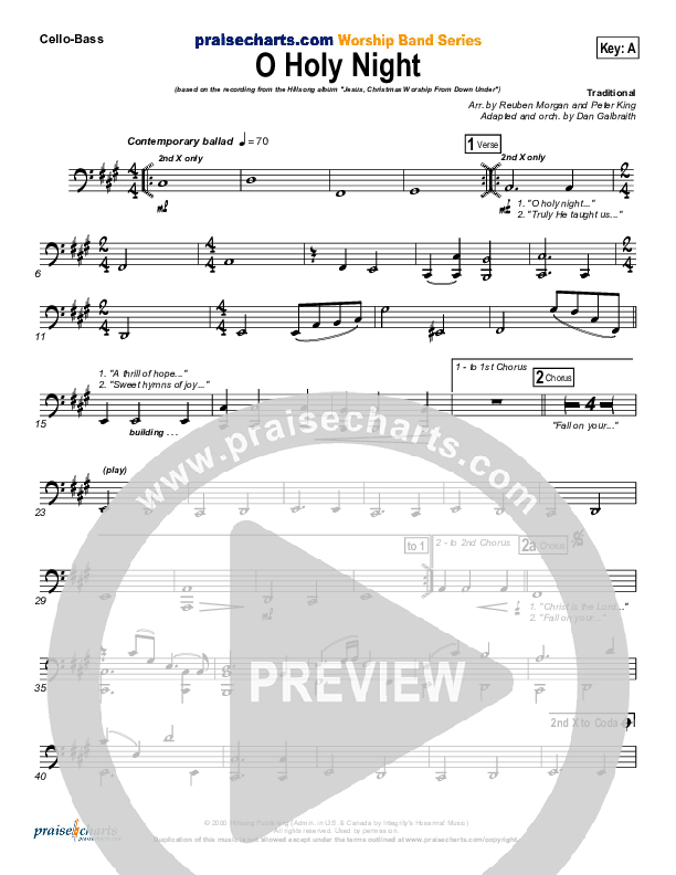 O Holy Night Cello/Bass (Hillsong Worship)