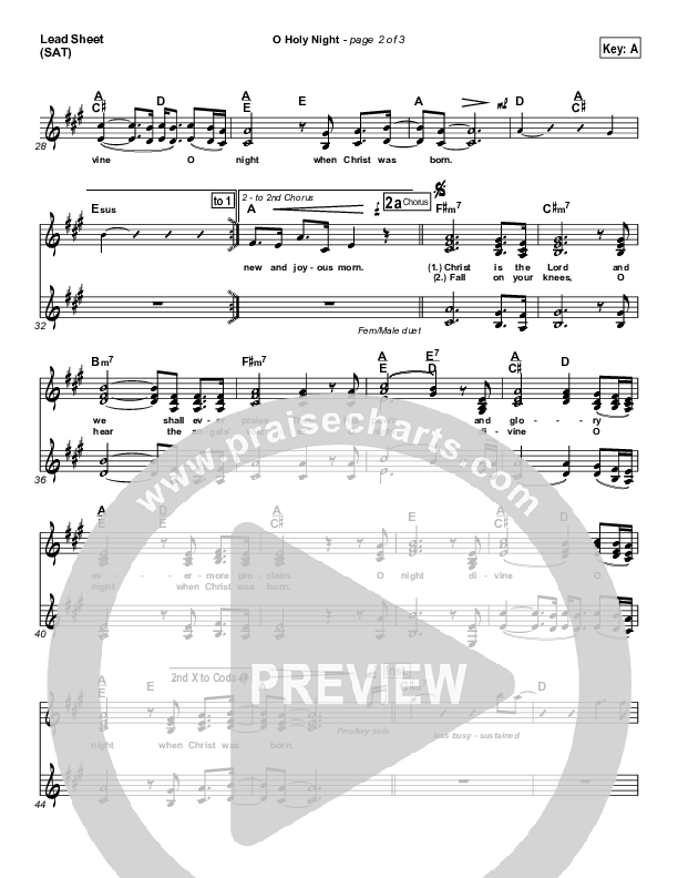 O Holy Night Lead Sheet (Hillsong Worship)
