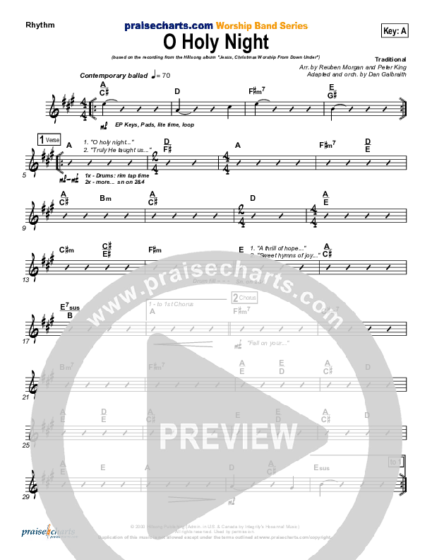 O Holy Night Rhythm Chart (Hillsong Worship)