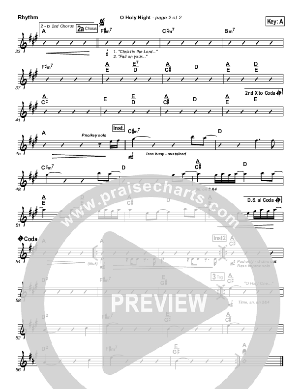 O Holy Night Rhythm Chart (Hillsong Worship)