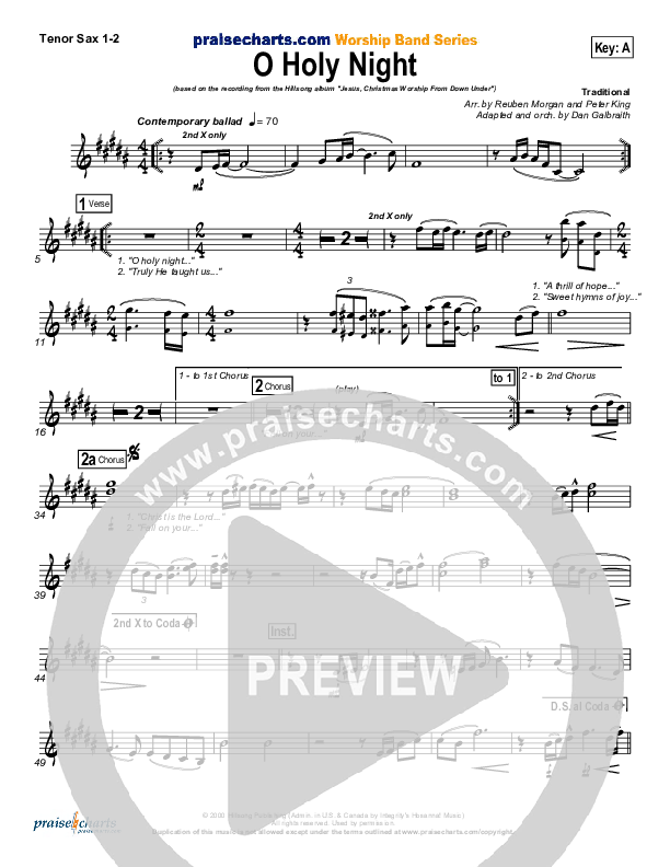O Holy Night Tenor Sax 1/2 (Hillsong Worship)