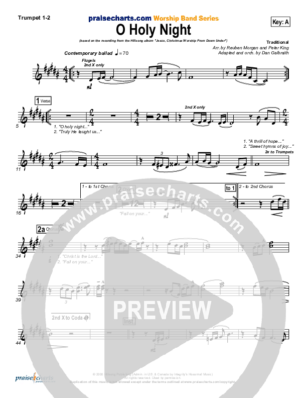 O Holy Night Trumpet 1,2 (Hillsong Worship)