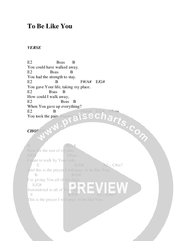 To Be Like You Chords & Lyrics (Christ For The Nations)