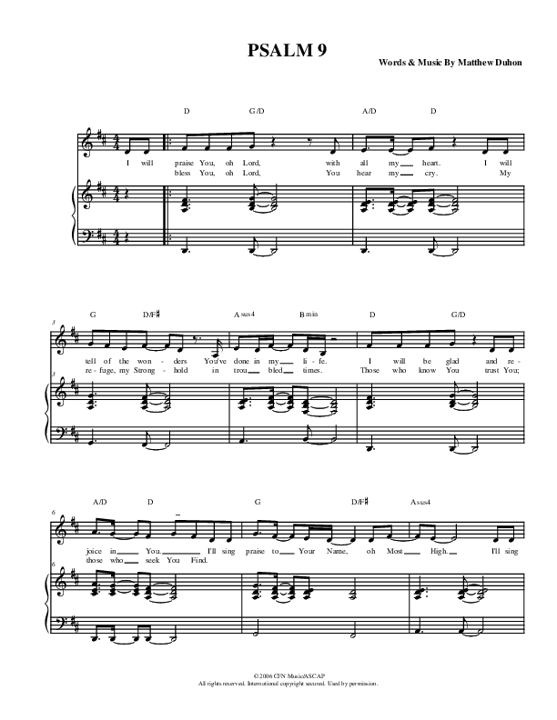 Psalm 9 Piano/Vocal (Christ For The Nations)