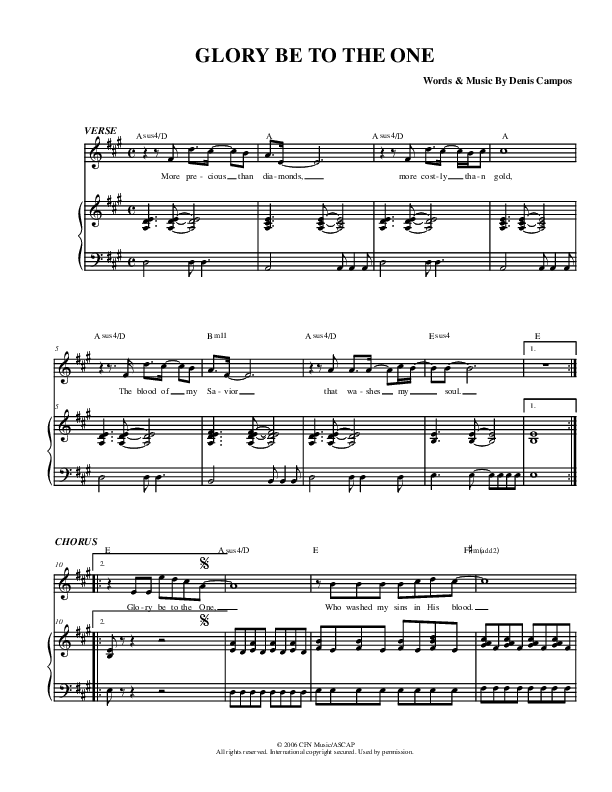 Glory Be To The One Piano/Vocal (Christ For The Nations)